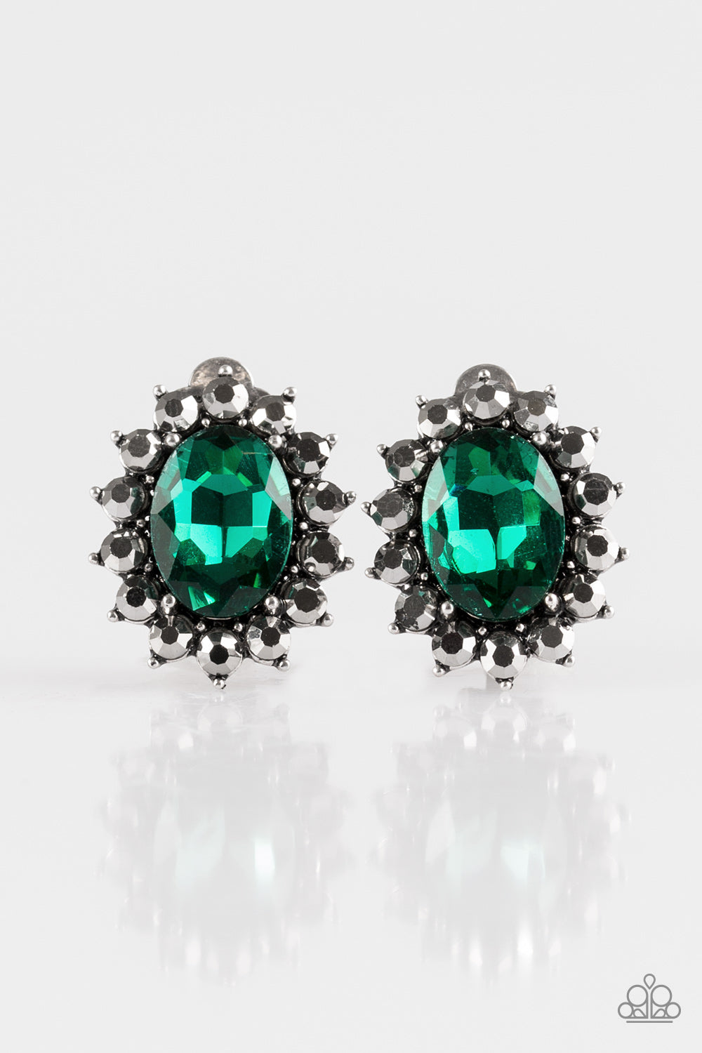 Gala Glamour Green Clip-On Paparazzi Earrings Cashmere Pink Jewels - Cashmere Pink Jewels & Accessories, Cashmere Pink Jewels & Accessories - Paparazzi