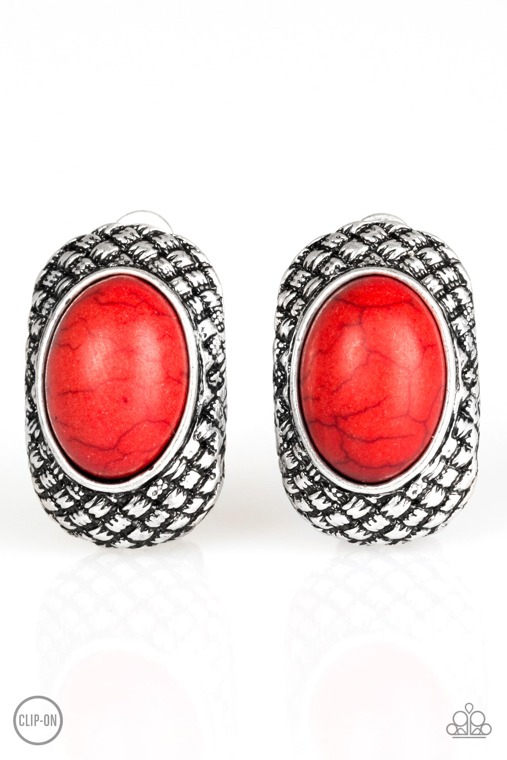 Bedrock Bombshell Red Paparazzi Clip-On Earrings Cashmere Pink Jewels - Cashmere Pink Jewels & Accessories, Cashmere Pink Jewels & Accessories - Paparazzi