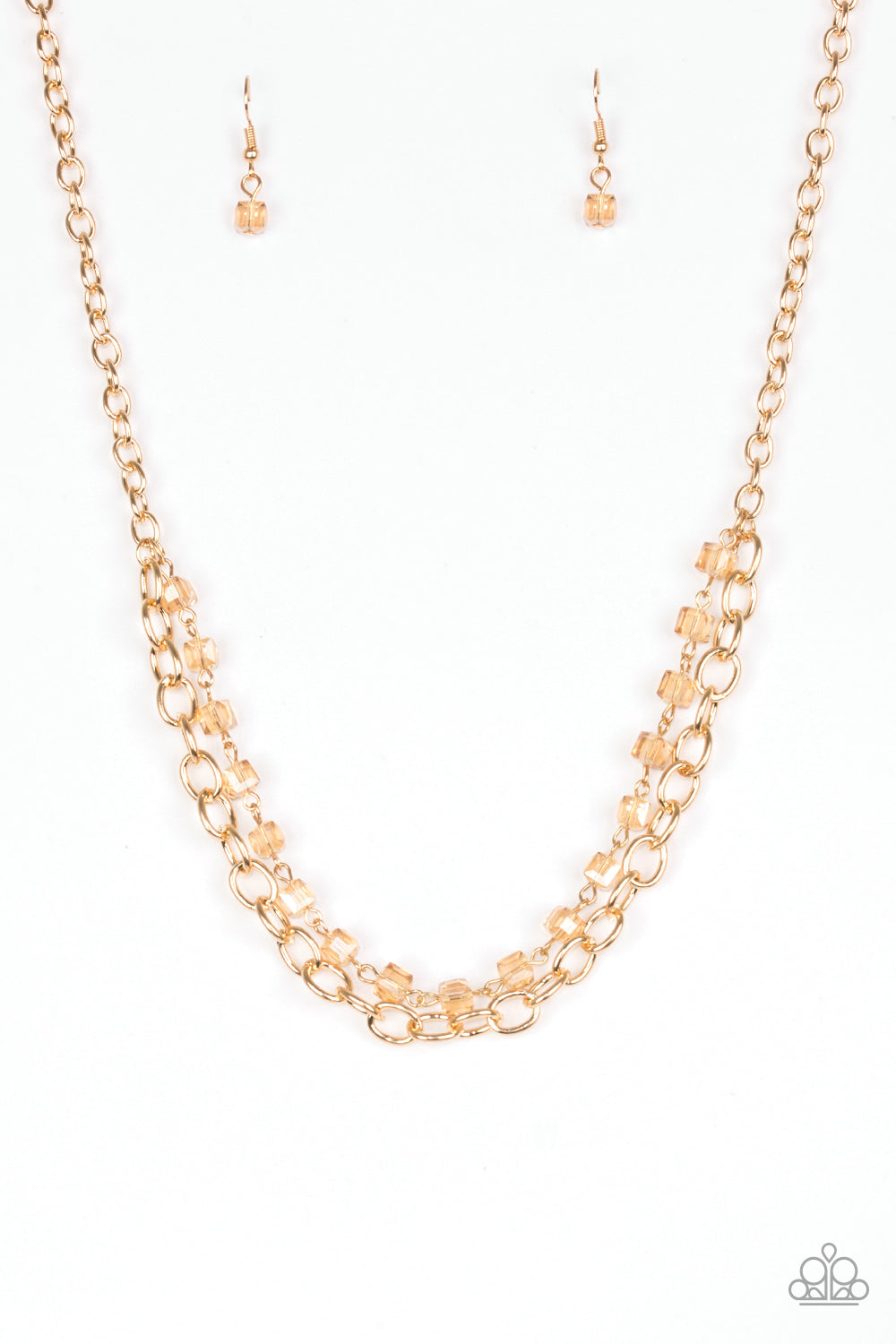 Block Party Princess Gold Paparazzi Necklace Cashmere Pink Jewels