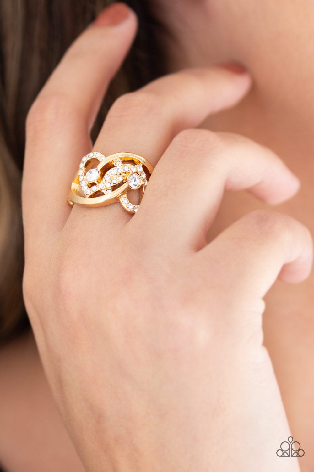 Have The World On A HEART-String Gold Paparazzi Ring Cashmere Pink Jewels