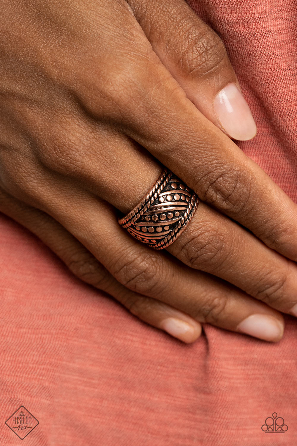 Slanted Shimmer Paparazzi Copper Ring Cashmere Pink Jewels