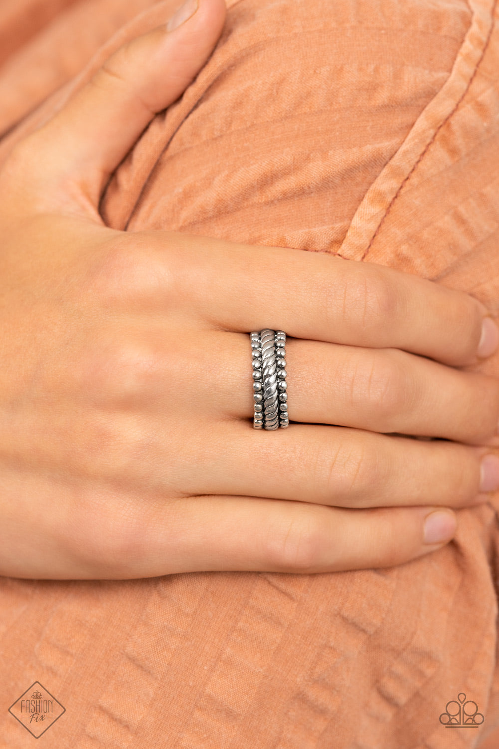 Tangible Texture Silver Paparazzi Ring Cashmere Pink Jewels