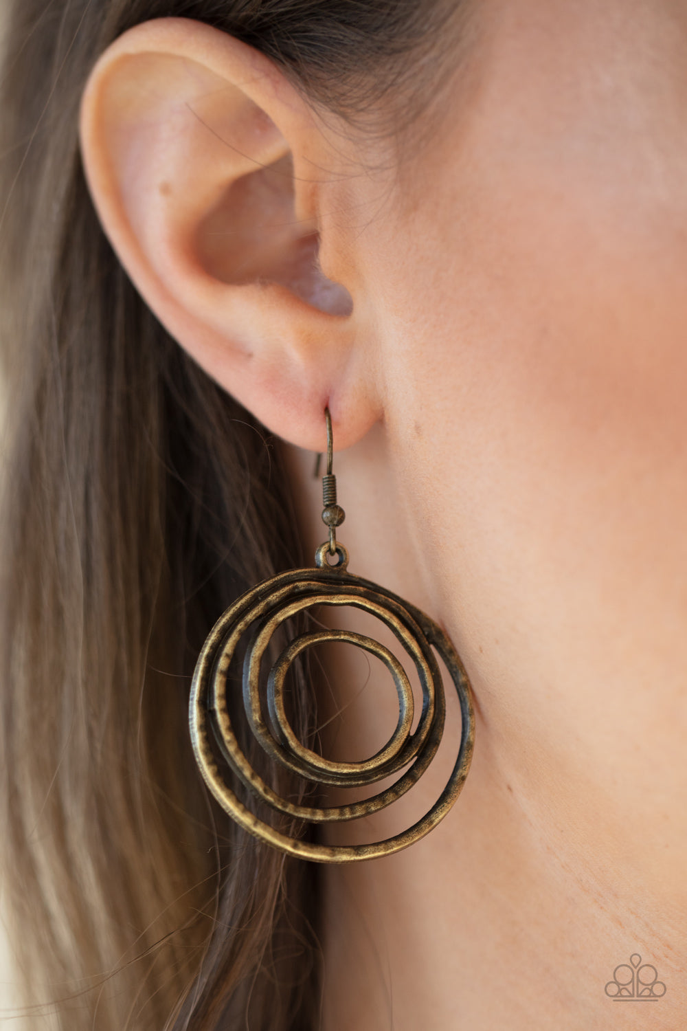 Spiraling Out of Control Brass Paparazzi Earring Cashmere Pink Jewels