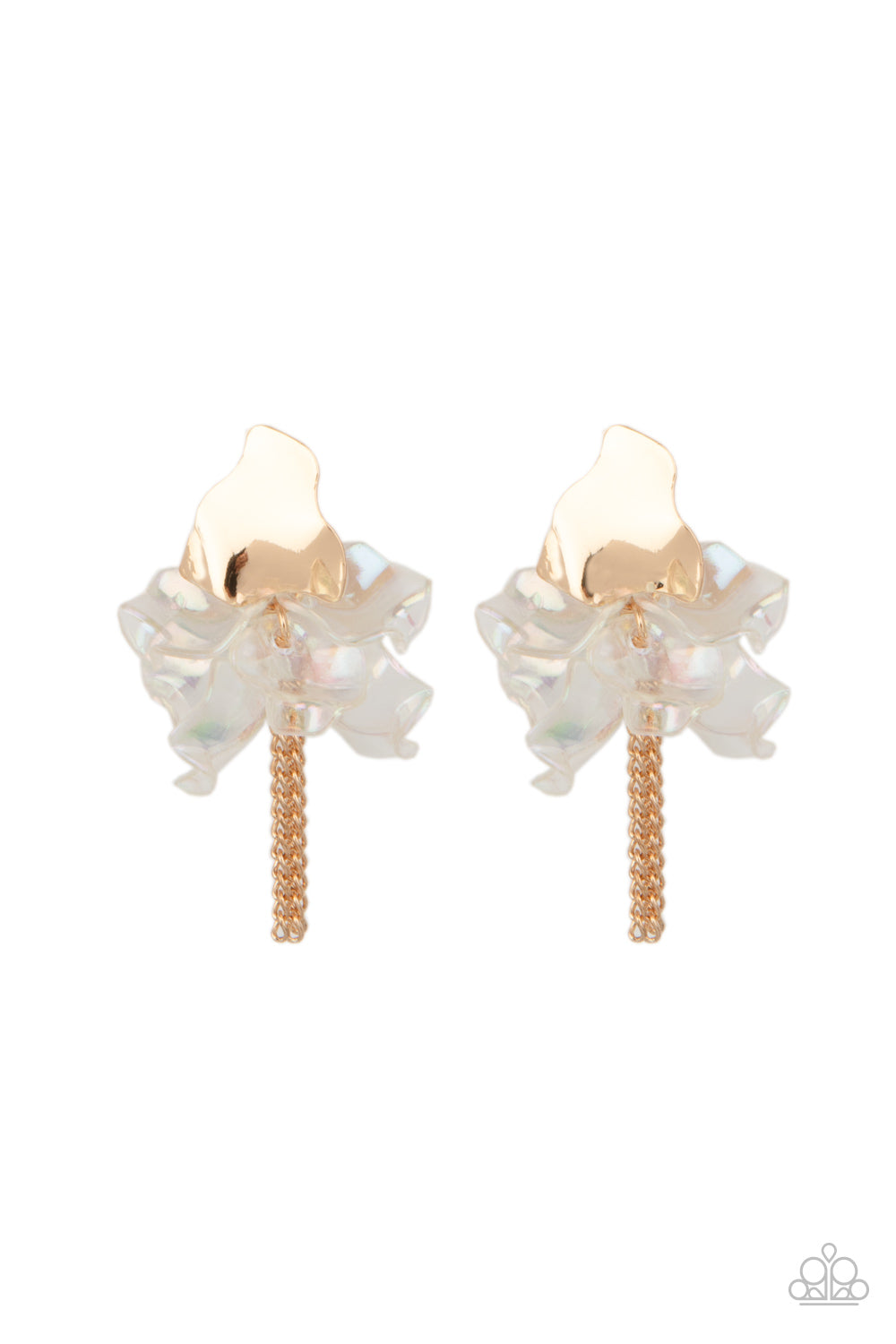 Harmonically Holographic Gold Paparazzi Earring Cashmere Pink Jewels