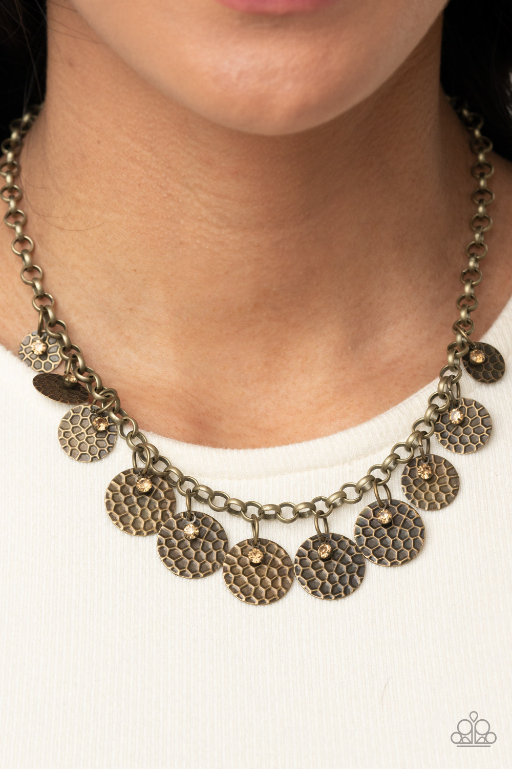 Delightfully Dappled Brass Paparazzi Necklace Cashmere Pink Jewels