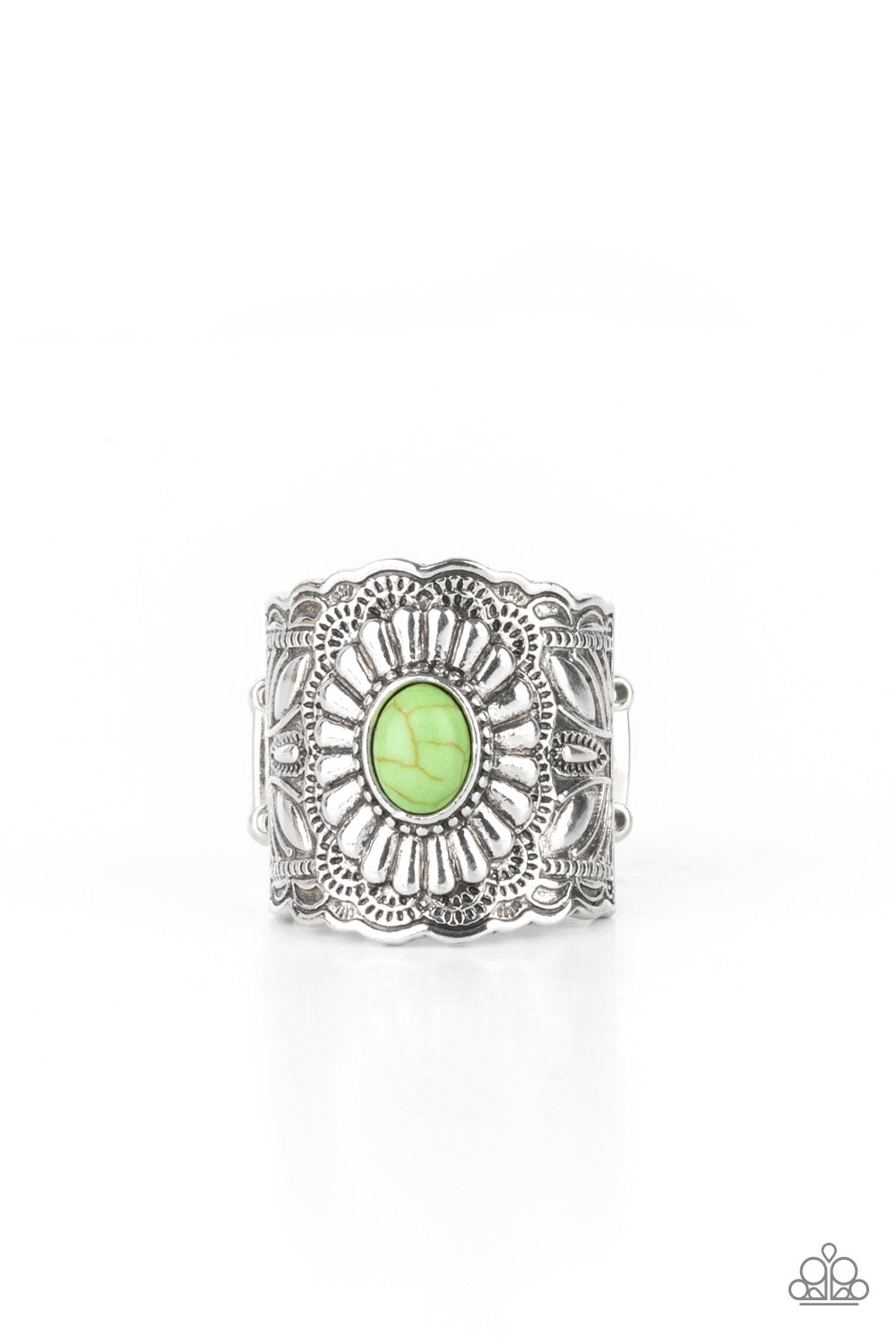 Exquisitely Ornamental Green Paparazzi Ring Cashmere Pink Jewels