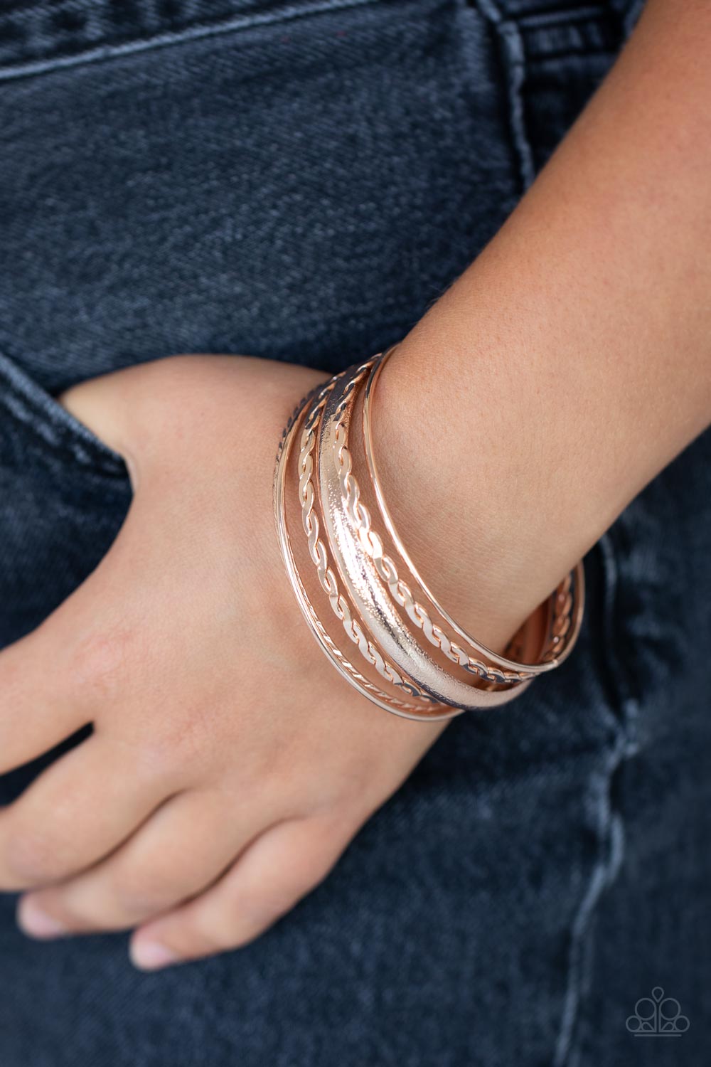 Trophy Texture Rose Gold Paparazzi Bracelet Cashmere Pink Jewels