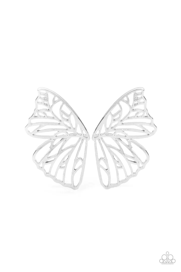 Butterfly Frills Silver Paparazzi Earrings Cashmere Pink Jewels